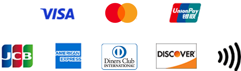List of accepted credit cards: Visa, Mastercard, UnionPay, JCB, American Express, Diners Club, Discover, Contactless Payment