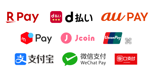 楽天ペイ、d払い、au PAY、メルペイ、Jcoin、UnionPay、Alipay、WeChat Pay、JKOPAY